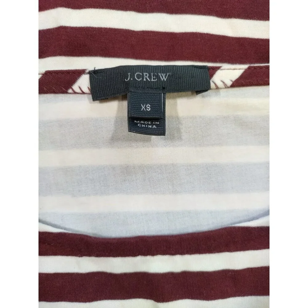 J.Crew Striped Ruffle Sleeve Relaxed Fit Top Women XS Burgundy White Cotton.